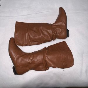 Cognac flat slouch boots